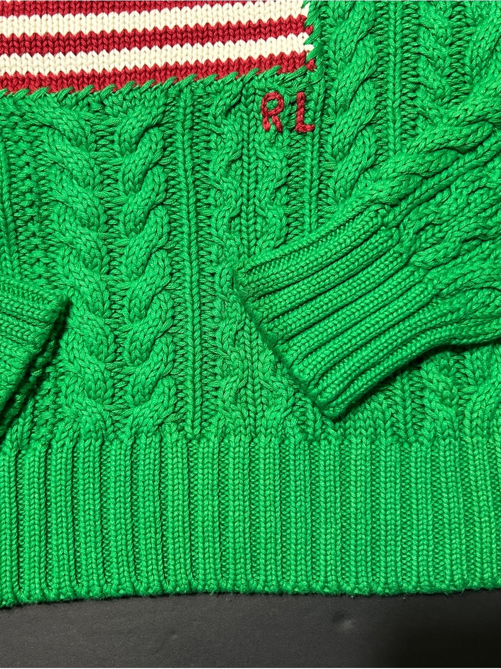 Vintage Polo by Ralph Lauren Green Cable Knit Crewneck with American Flag - Picture 13 of 16